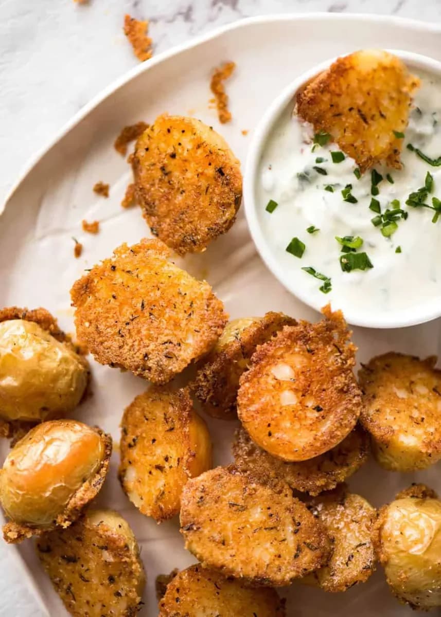 Crispy roasted Parmesan potatoes, image from RecipeTin Eats